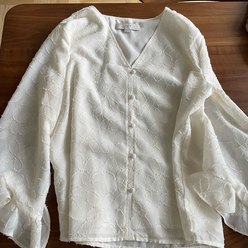 LOFT Cream Puff Sleeve Blouse Relaxed Fit